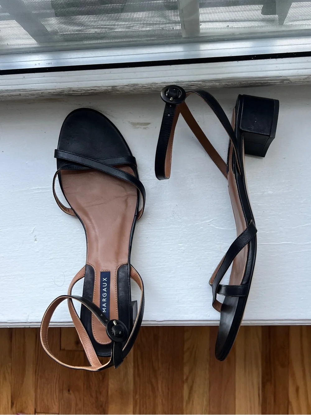 Margaux - One of a Kind -  Black Leather Strappy Block Heel Sandals